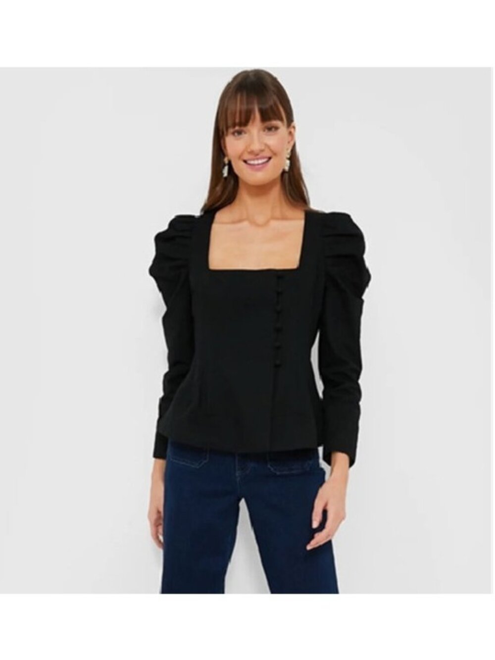 Tuckernuck Black Calla Structured Puff Sleeve Blouse size S NWT Career Top LS